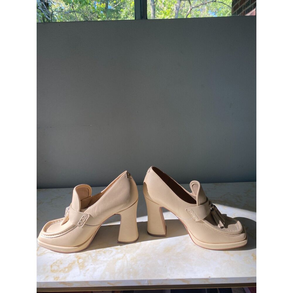 Sam Edelman Jed Platform Block Heel Leather Loafers Eggshell Retro Sz 8M - Picture 3 of 9